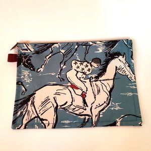 Printed Pouch Gray Linen Clutch